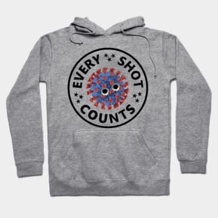 Every Shot Counts. Get Your Vaccine Shots. Virus particle with bullet holes. Hoodie